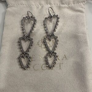 Kendra Scott Silver Beaded Triple Heart Drop Earrings